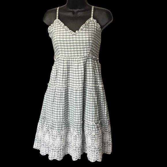 Jessica Simpson Embroidered Boho Women's Ginghan Print Layered Hem Dress NEW - Picture 16 of 16